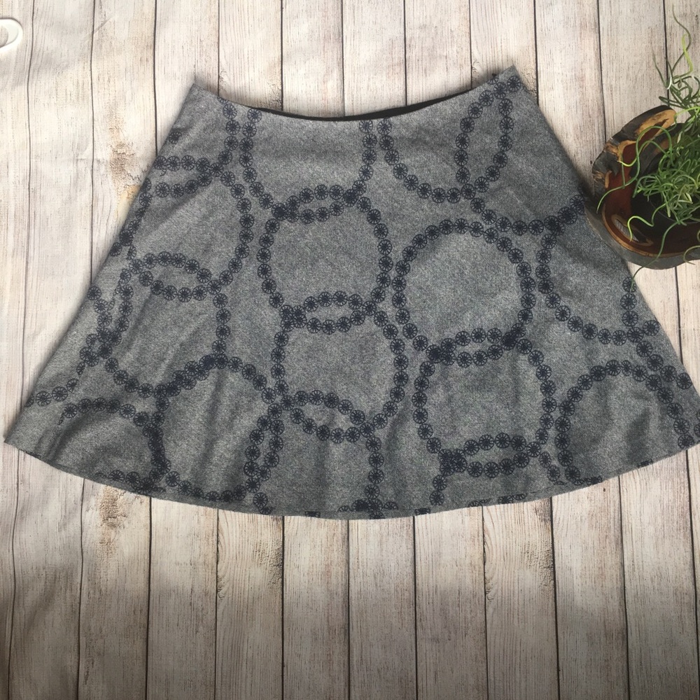 Boden Wool A-line Skirt with Embroidered Swirls